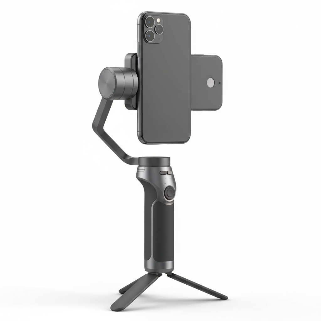 Phone gimbal stabilizer on white background
