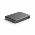 Slim portable power bank on white background