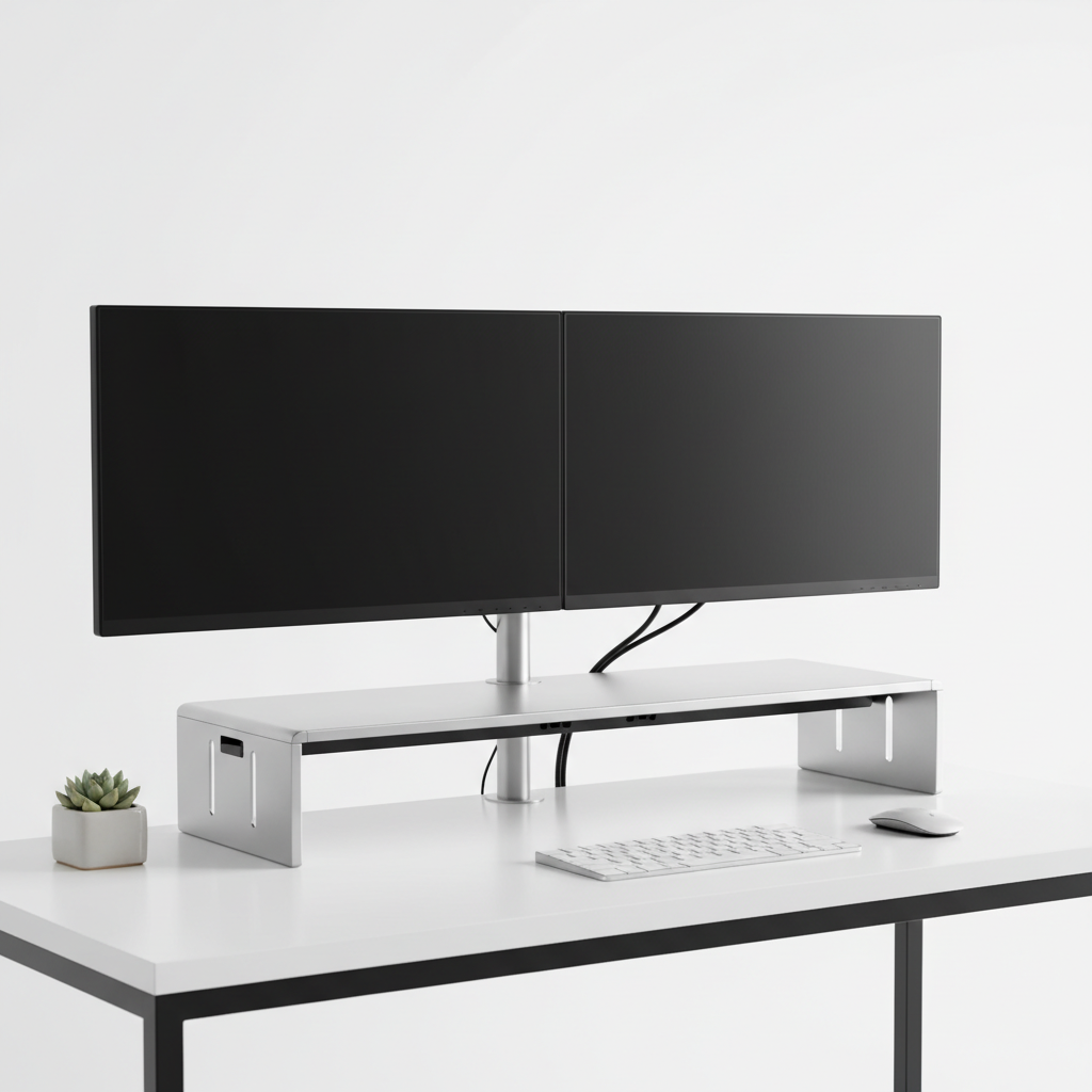 Dual monitor stand with two screens on a desk