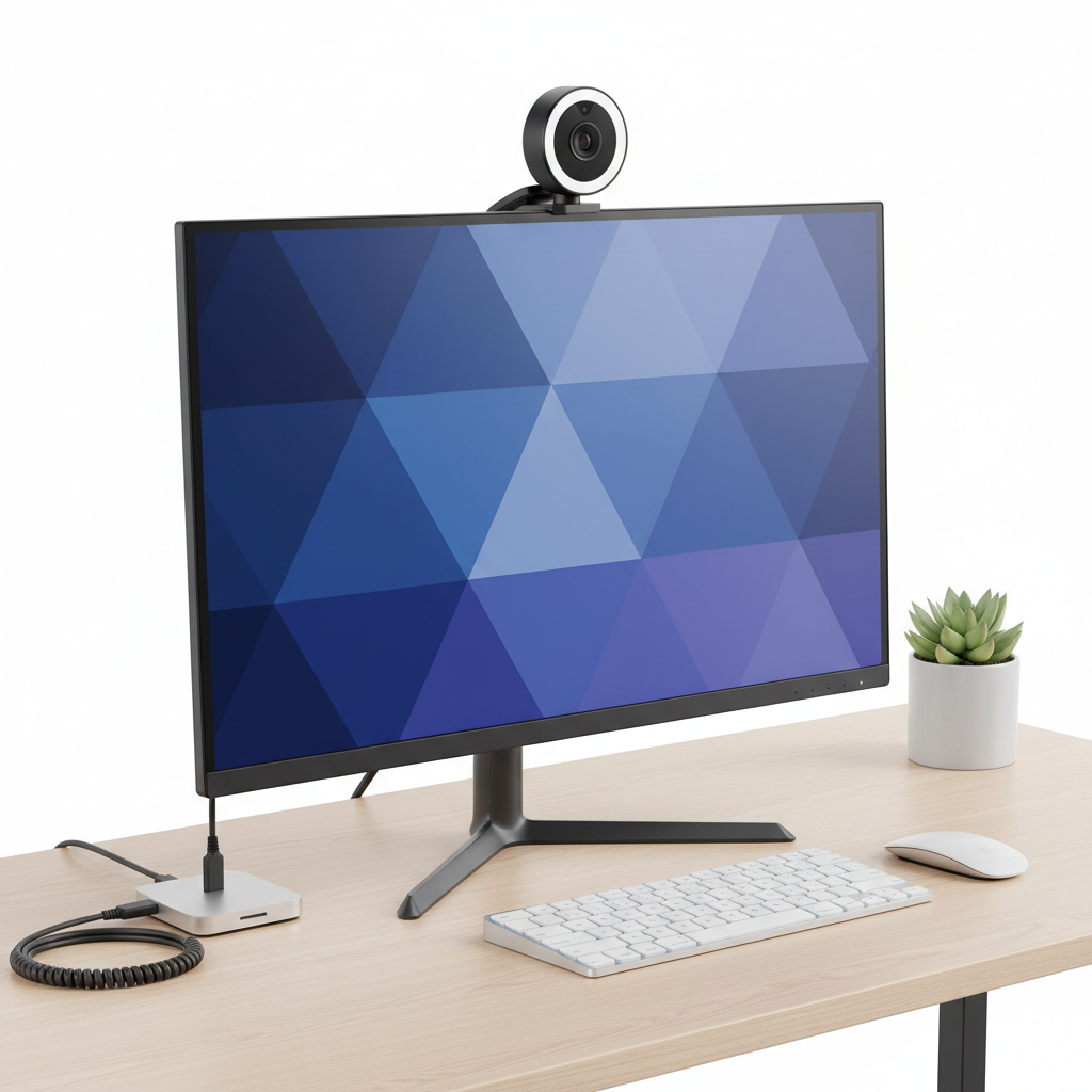 1080p webcam with ring light on a monitor