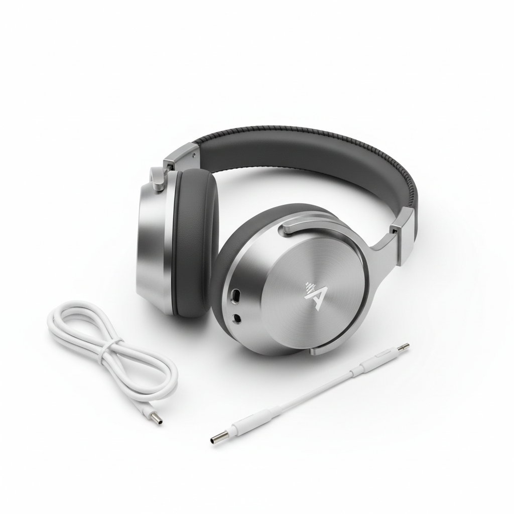 Noise cancelling over-ear headphones on white background