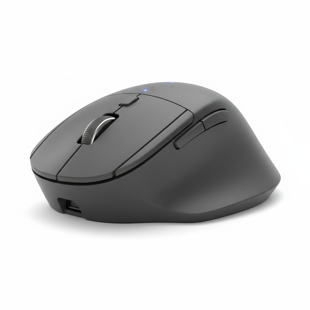 Ergonomic wireless mouse on white background