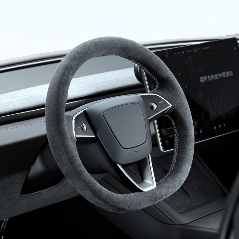 TESERY Alcantara Steering Wheel Cover for Model Y Juniper / Model 3 Highland